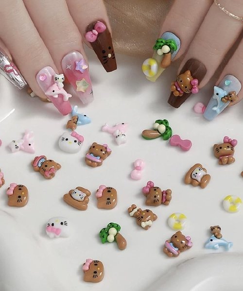 Kawaii Nail Charms - 3D Cute Cat Design Rhinestones for Nails DIY Nail Art Decoration 55Pcs(11Style)