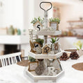 Distressed White 3-Tier Farmhouse Wooden Serving Tray Stand - Cupcake & Home Display