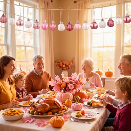 Pink Fall Pumpkin Ornaments Set of 36 - Glitter, Matte & Glossy Styles