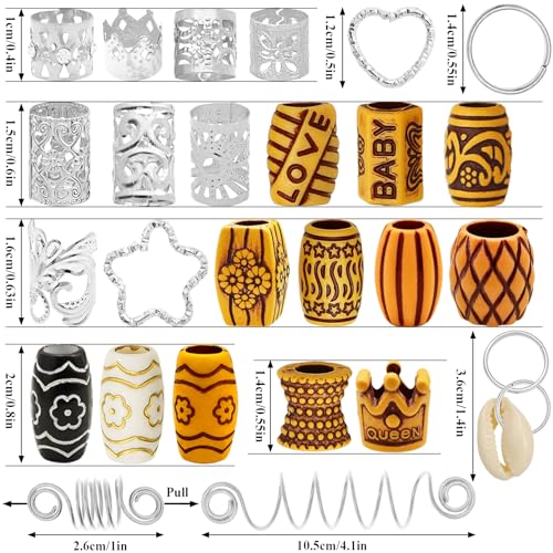 Silver Hair Charms & Beads Set for Braids Locs Dreadlocks - 235 Pieces