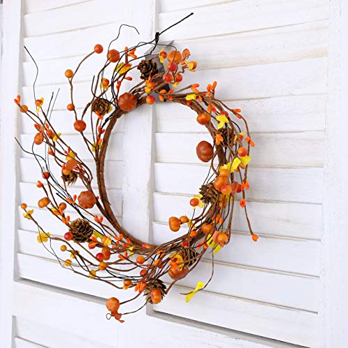 Fall Wreath Berries Seeds and Mini Pinecones - 12 Inch Halloween Thanksgiving Decor - 2 Pieces