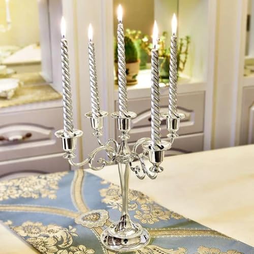 Silver Candle Candelabra for Pillar and Taper Candles 10.6 Inch Tall - Elegant 5-Light Decor