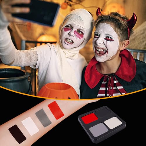 Face Painting Kit with Black White Red Gray - Halloween, Cosplay, SFX Makeup