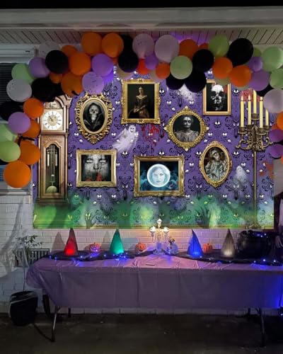 Halloween Haunted House Backdrop 10x8FT Purple Spooky Ghost Spider Wall Decoration - Digital Photo Background