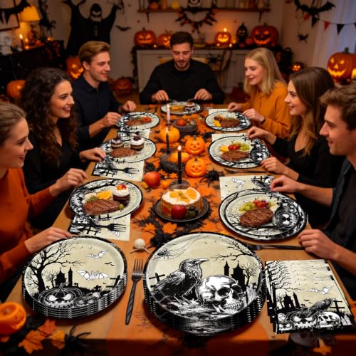 Halloween Skull Party Plates Napkins Set - 200 Pieces Halloween Skull-200
