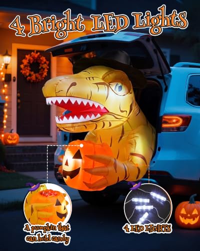Yellow Trunk or Treat Car Decorations Kit with 4 LEDs - 3.44 FT Inflatable Halloween Decor