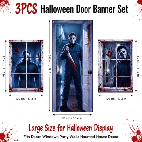 Halloween Door Cover & Window Decal Set - Spooky Blood-Themed Horror Decorations