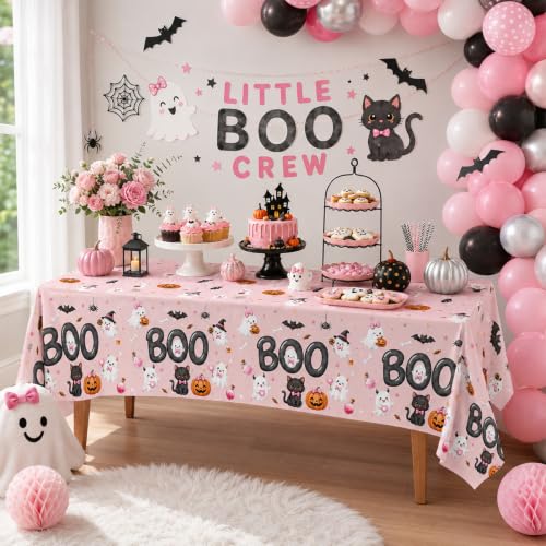 Halloween Pink Tablecloth Set - 3 Pack Spooky Ghost Pumpkin Black Cat Decorations