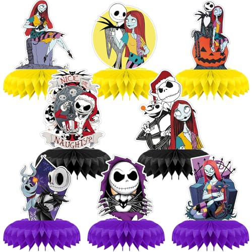 8pcs Halloween Christmas Honeycomb Centerpieces for Table Party Decor - Jack & Sally Characters