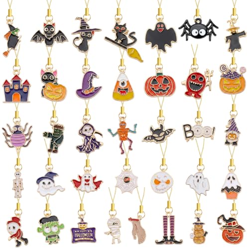 AUGSUN Halloween Mini Ornaments Set - Spooky Ghost, Bat, Skeleton, Pumpkin, Witches, Black Cat & Spider Decorations for Small Tree - Variation: Halloween