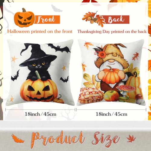 Amyhill 4-Pack Fall Pillow Covers 18x18 Inch Halloween & Thanksgiving Retro Design