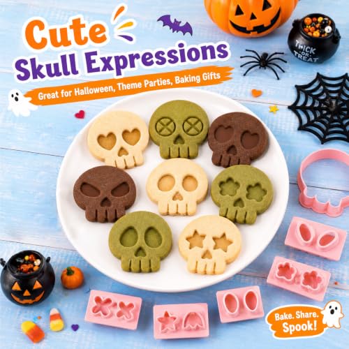 Halloween Skull Cookie Cutters Set - 10Pcs Mini Pumpkin & Skull Stamps - Variation: Halloween Skull