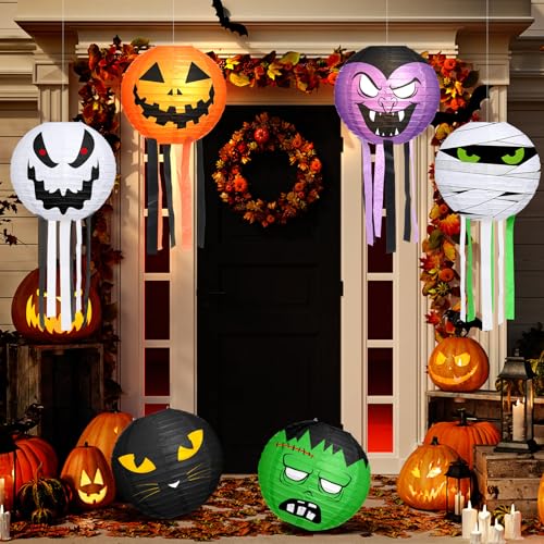 Halloween Hanging Paper Lanterns Set - 6 Color Jack-o-Bat Decorations with Tassels