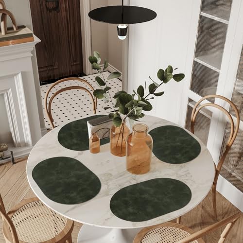Olive Green Oval Placemats Set of 12 - Waterproof & Heat Resistant Table Mats