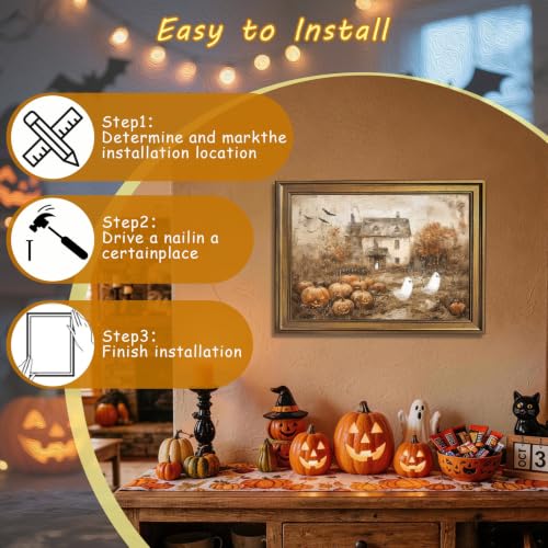 Haunted Halloween Ghosts and Pumpkin Farmhouse Canvas Wall Art - 8x10 Inch Style-4