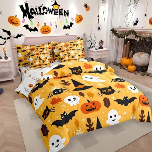 Halloween Bats Bed in a Bag Queen Comforter Set 7 Pieces Ghost Spider Gothic Bedding Variation Multi 01
