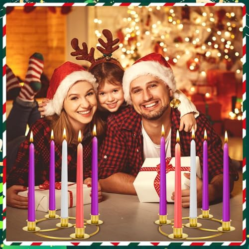 Gold 2 Pack Advent Wreath Candle Holders - 5 Candle Centerpiece for Christmas