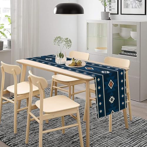 13x36in Dark Blue Boho Tribal Table Runner - Native American Ethnic Decor