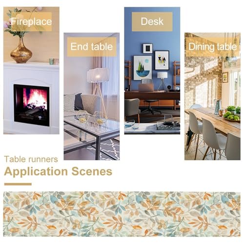 Fall Eucalyptus Leaf Table Runner - Autumn Orange Blue Harvest Thanksgiving Decor, 13x90 Inches - Autumn-5