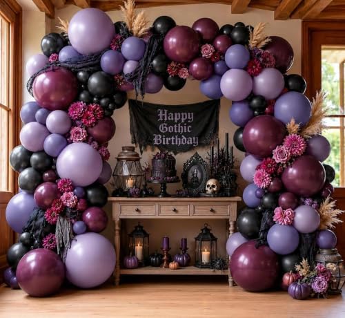 Purple Black Balloon Arch Garland Kit - Double Stuffed Latex 102PCS Gothic Party Decor