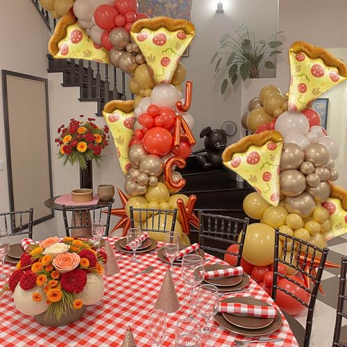Giant Pizza Foil Balloons Set - 6 Realistic Pepperoni Pizza Party Decorations - Brown Variation