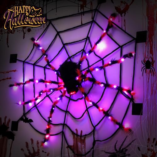 Giant 5.7ft Halloween Spider Web Decor with 58 LED Lights & 8 Modes