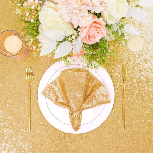 Gold Sequin Tablecloth 50x72 Inch Rectangular Wedding Party Decor - Gold