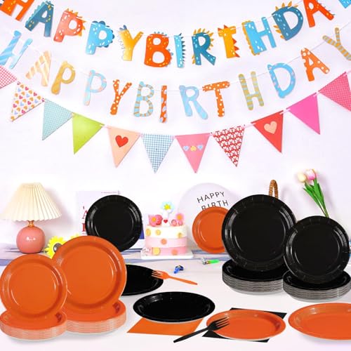 200Pcs Orange Black Halloween Birthday Party Decorations Set - Serves 50 | Variation: Orange Black Kits
