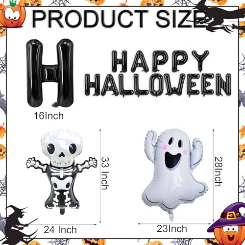 Halloween Balloons Black Happy Halloween Foil Letter Skeleton Ghost Party Decorations - Black