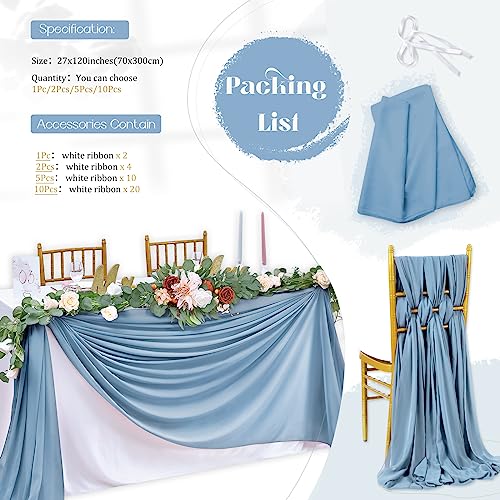 Dusty Blue Chiffon Table Runner Set - 5 Pieces 27x120 Inches for Wedding & Event Decor