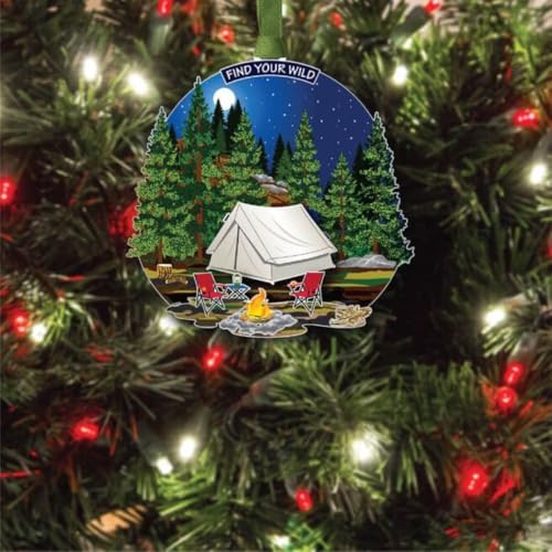 Nature Camping Ornament with Red Forest Chair and Tent - Handcrafted Holiday Decor