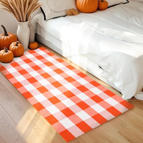 Fall Buffalo Plaid Rug 3x5 Ft - Orange White Indoor Outdoor Rug - Variation: 3' x 5' Rectangular, Orange & White