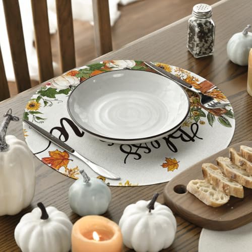 Artoid Mode Beige Cross Pumpkins Fall Round Placemat Set of 4 - 14 Inch