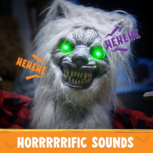 Halloween Animatronic Werewolf Groundbreaker Outdoor Decoration Scene with Moving Arms & Light-Up Eyes