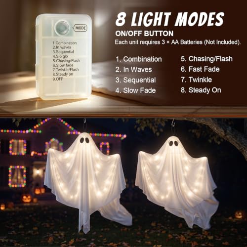 Light Up Hanging Ghost Halloween Decorations - Outdoor Indoor Spooky Ghosts Set