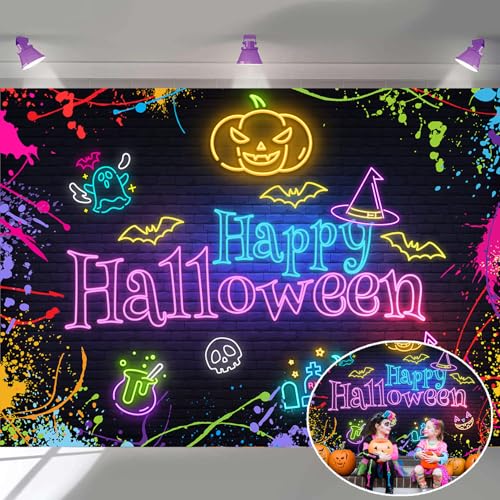 7x5ft Neon Halloween Backdrop Banner for Party Decorations - Realistic Photo Background