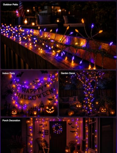 Halloween String Lights 2 Pack Orange & Purple Battery Fairy Lights - 9.8ft, 8 Modes, IP65 Waterproof, Battery Operated