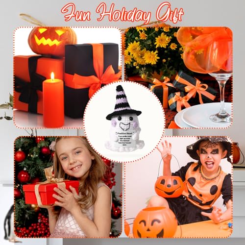 Halloween Crochet Ghost Decor with Witch Hat - Party Favor & Table Ornament