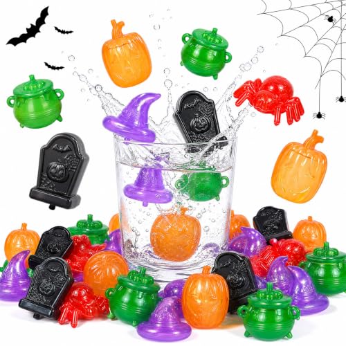 Halloween Reusable Ice Cubes Set - Pumpkin, Spider, Wizard Hat, Tombstone Shapes - 100 Pcs