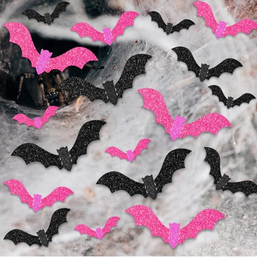 Halloween Wall Decor Bats Set - 3 Sizes Glitter Flying Bat Stickers for Party & Home