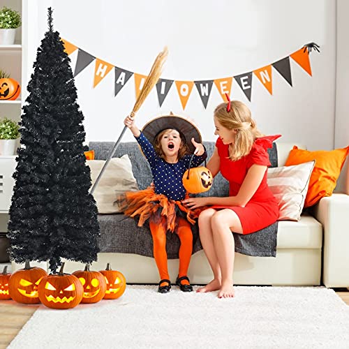6FT Artificial Black Christmas Tree for Halloween Decorations - Slim & Full