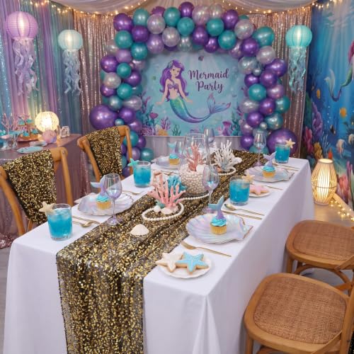 Black Gold Sequin Table Runner 120 Inch 10ft Set of 2 for Party & Event Decoration