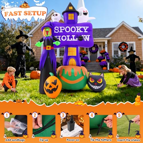Purple 8FT Halloween Inflatable Witch with LED Lights Outdoor Decoration