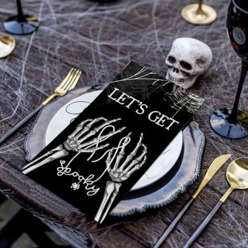 Halloween Paper Napkins 50Pcs Black Cobweb Skeleton Scary Theme 4.3x7.9 Inches