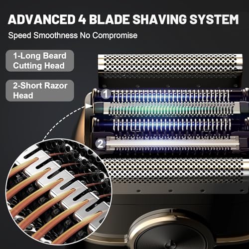 Men's Electric Foil Shaver with 4 Floating Blades LED Display Waterproof USB-C Compact