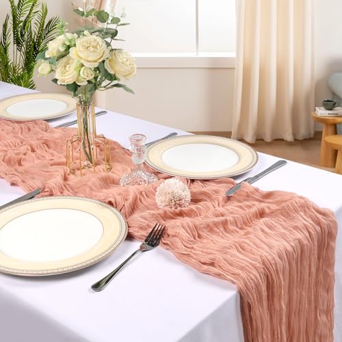 Peach Cheesecloth Table Runner 6 Pack 10Ft - Boho Wedding Decor