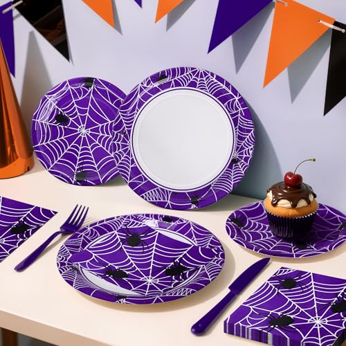 Purple Halloween Party Decorations Set - Spider Web Plates & Napkins - Variation of THIS listing