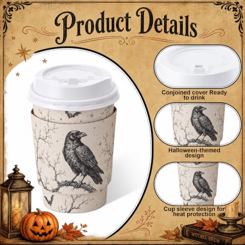 Halloween Disposable Coffee Cups with Lids and Sleeves - 8 oz Pack of 100
