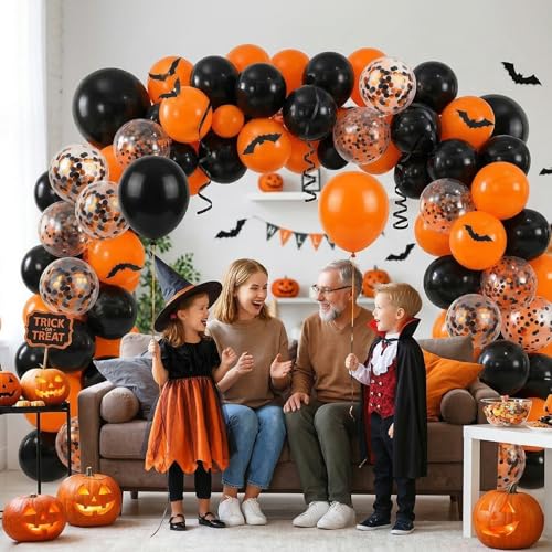 Black & Orange Confetti Balloons Set - 60pcs 12 Inch Halloween Party Decorations