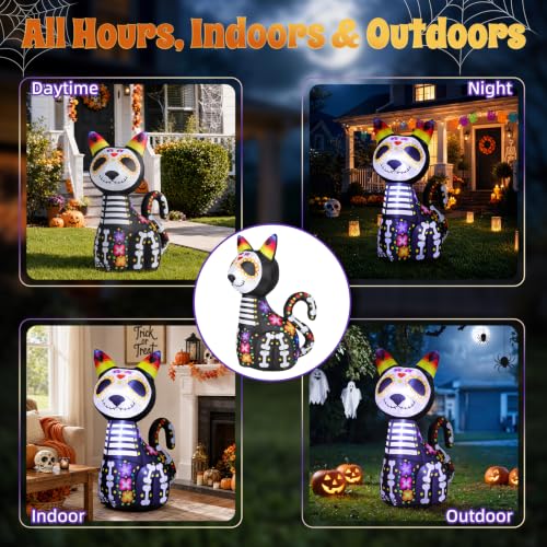 Halloween Inflatable Black Cat Decoration with LED Lights - 4.4ft Outdoor Yard Decor